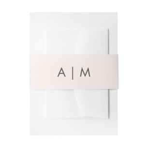 Minimalist Foliage Blush Pink Wedding Monogram Invitation Belly Band