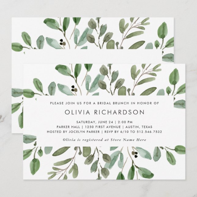 Minimalist Foliage | Bridal Brunch Invitation (Front/Back)