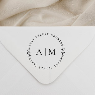 Minimalist Foliage Couple Initials Round Address Self-inking Stamp