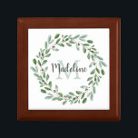 Minimalist Foliage Greenery | Monogram and Name Gift Box<br><div class="desc">This trendy botanical gift box features a wreath of abundant watercolor green leaves and a few tiny berries on a clean white background. Your monogram and name appears in the center.</div>