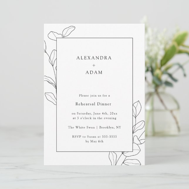Minimalist Foliage Rehearsal Dinner Invitation  (Standing Front)