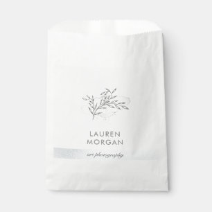 minimalist foliage silver faux foil monogram favor bag