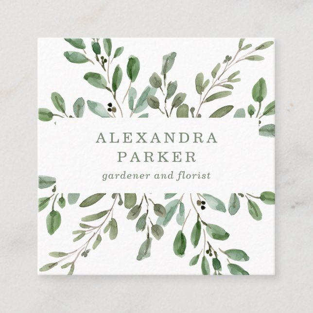 Minimalist Foliage Square Business Card (Front)