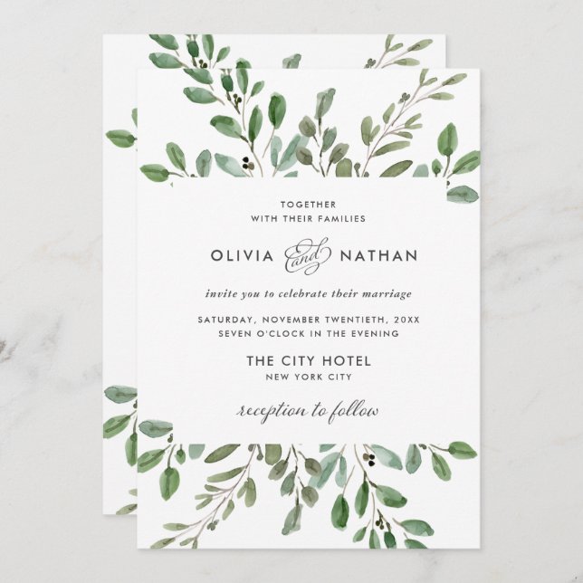 Minimalist Foliage | Wedding Invitation (Front/Back)
