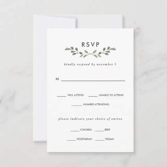 Minimalist Foliage | Wedding Meal Choice RSVP Card | Zazzle