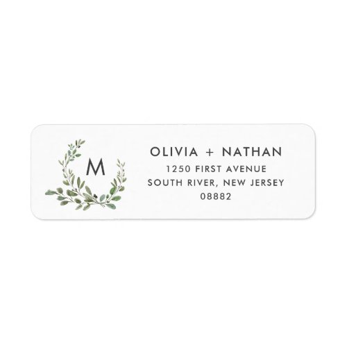 Minimalist Foliage  Wedding Monogram Label