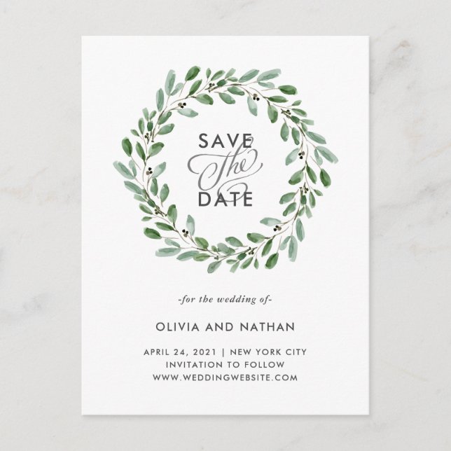 Minimalist Foliage | Wedding Save the Date Announcement Postcard (Front)