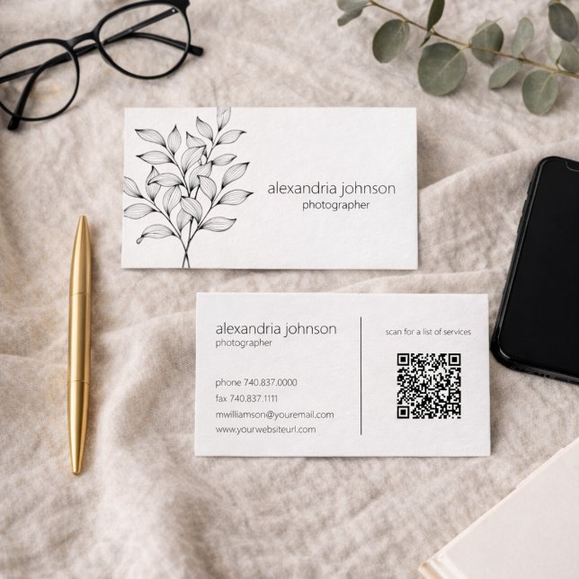 Minimalist Foliage with QR Code  Business Card (Creator Uploaded)