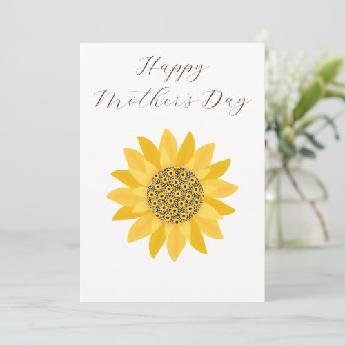 Minimalist Foral Yellow Sunflower Mothers Day Holiday Card