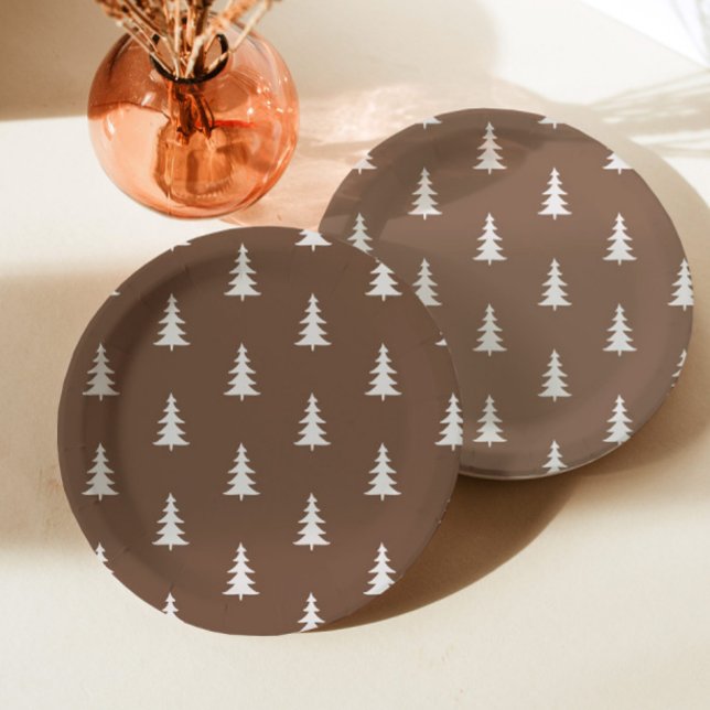 Minimalist forest brown rustic pine trees pattern paper plates (Creator Uploaded)