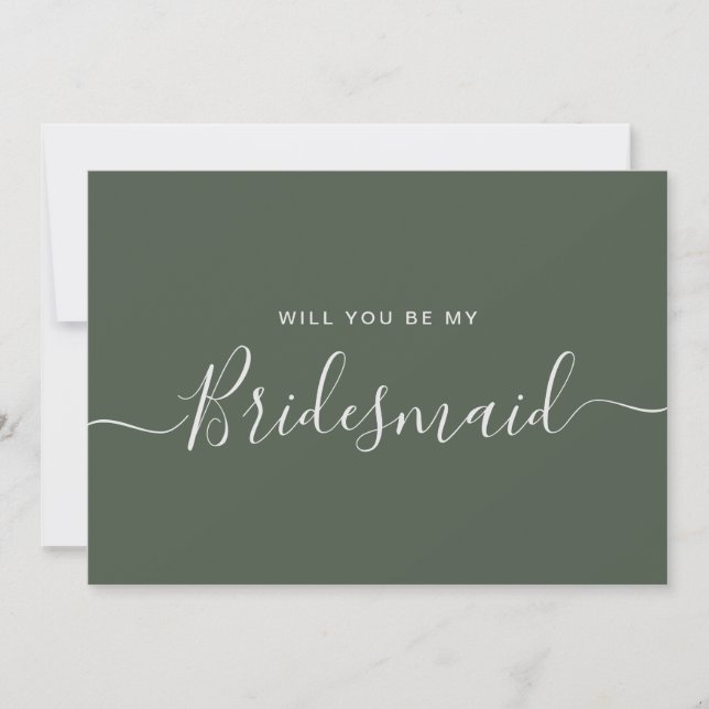 Minimalist Forest Green Bridesmaid Proposal Invitation (Front)
