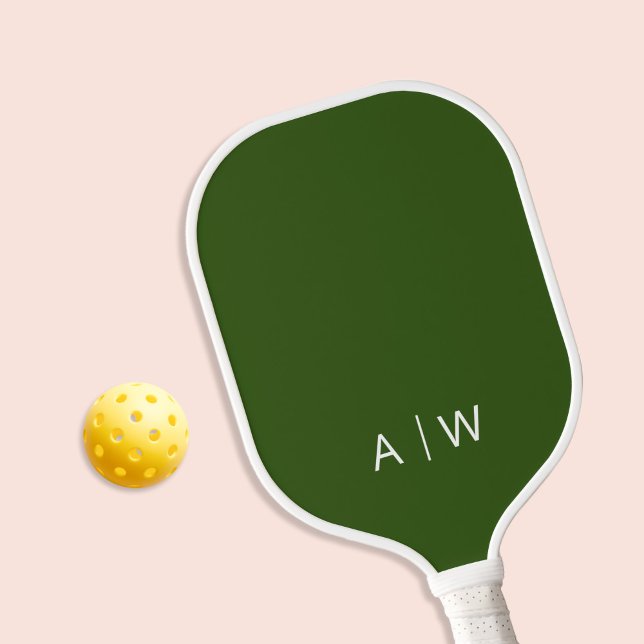 Minimalist Forest Green Modern Monogram Pickleball Paddle (Creator Uploaded)