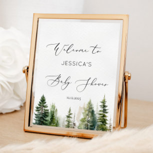 Minimalist forest pine trees Baby Shower Welcome Poster
