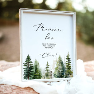 Minimalist forest pine trees mimosa bar sign