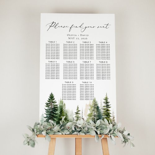 Minimalist forest pine trees wedding seating chart foam board