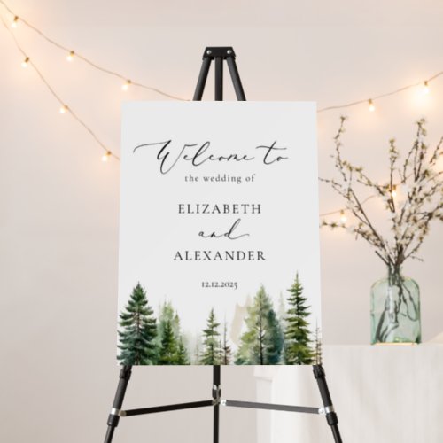 Minimalist forest pine trees wedding welcome foam board