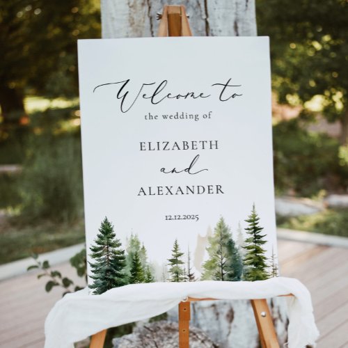 Minimalist forest pine trees wedding welcome foam board