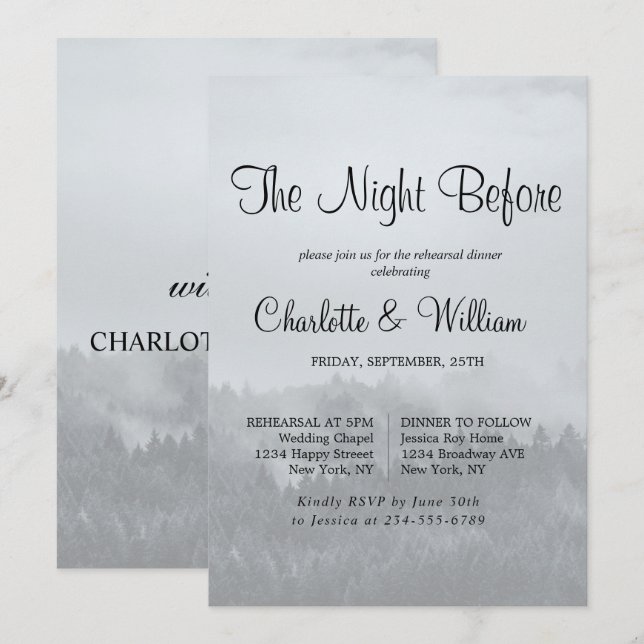 Minimalist Forest Rustic Woodland Rehearsal Dinner Invitation (Front/Back)