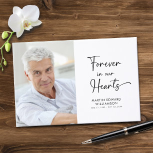 Minimalist Forever Hearts Photo Script Funeral Guest Book