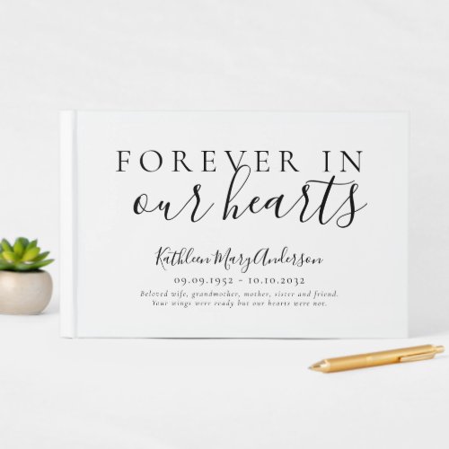 Minimalist Forever in Our Hearts Memorial Funeral Guest Book