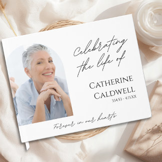 Minimalist Forever in Our Hearts Photo Funeral Guest Book