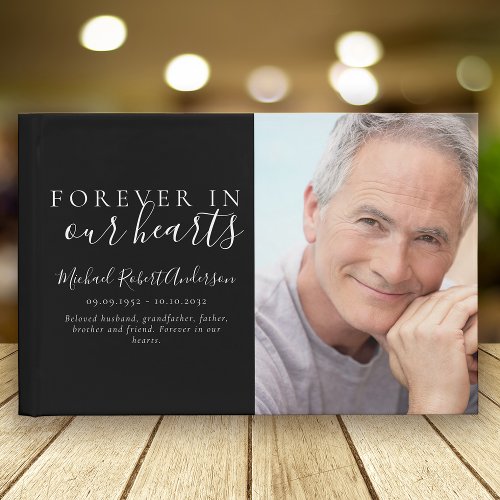 Minimalist Forever in Our Hearts Photo Funeral Guest Book