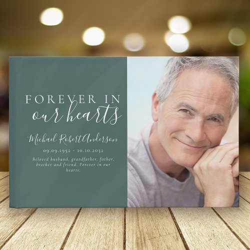 Minimalist Forever in Our Hearts Photo Funeral Guest Book