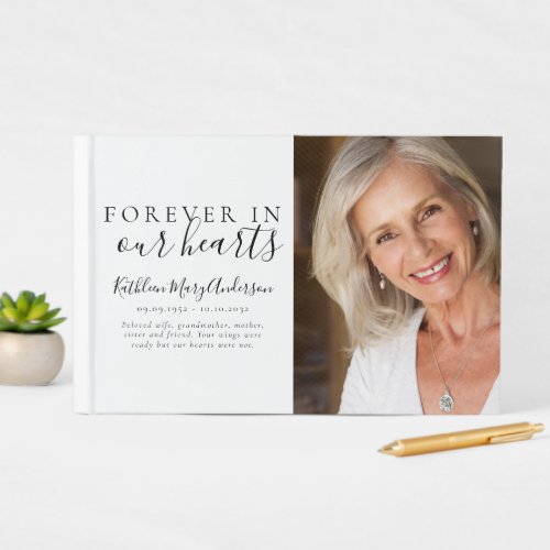 Minimalist Forever in Our Hearts Photo Funeral  Guest Book