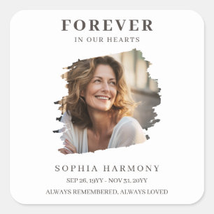 Minimalist Forever in Our Hearts Photo Funeral Square Sticker