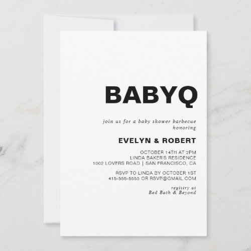 Minimalist Formal BabyQ Baby Shower Barbecue  Invitation