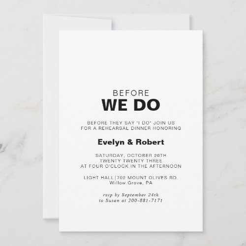 Minimalist Formal Before We Do  Rehearsal Dinner Invitation