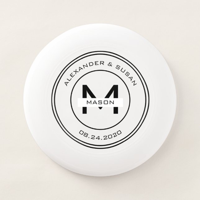Minimalist Formal Black and White Wedding Wham-O Frisbee (Front)