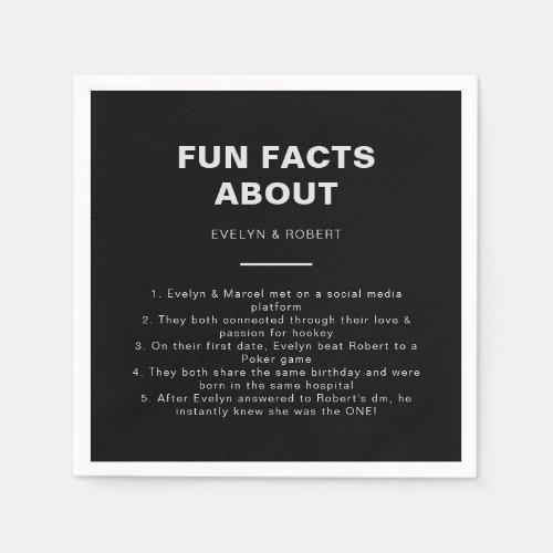 Minimalist Formal Black Trivia Fun Facts Wedding  Napkins