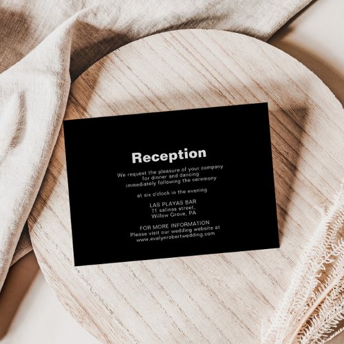 Minimalist Formal Black Wedding Reception  Enclosure Card