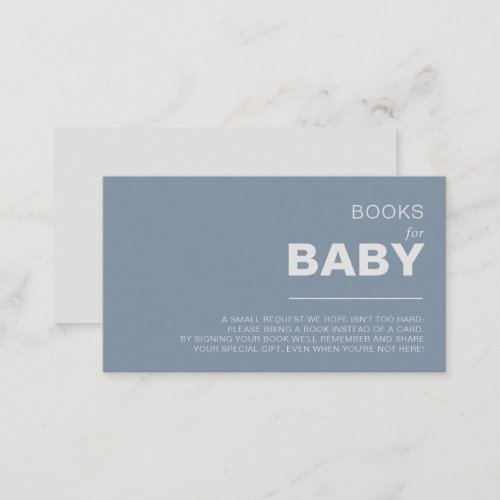 Minimalist Formal Blue Baby Shower Book Request   Enclosure Card