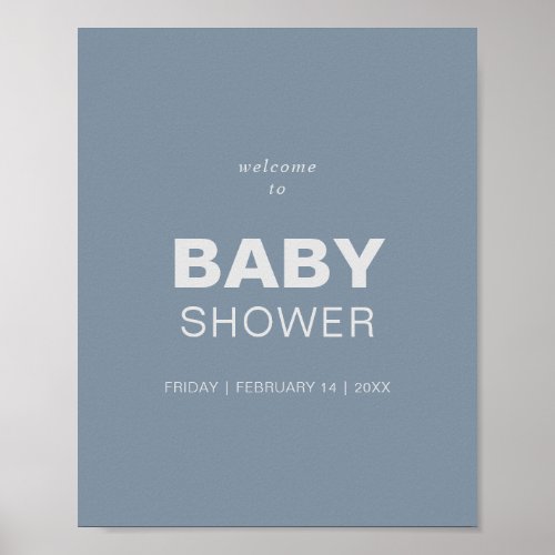 Minimalist Formal Blue Baby Shower Welcome   Poster