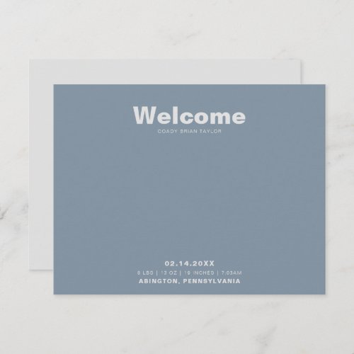 Minimalist Formal Blue Birth Announcement Card