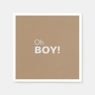 Minimalist Formal Brown Oh Boy Baby Shower Napkins