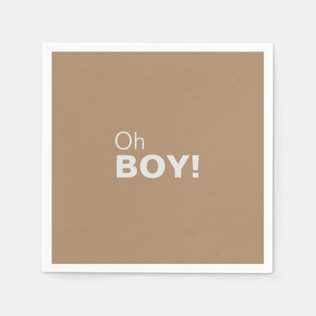 Minimalist Formal Brown Oh Boy Baby Shower   Napkins (Front)