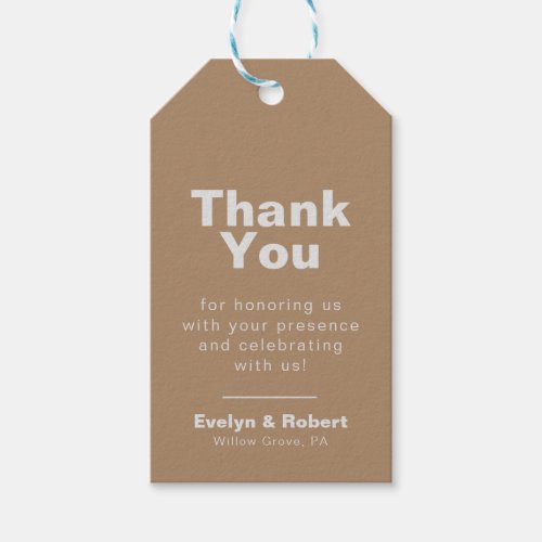 Minimalist Formal Brown Wedding Thank You   Gift Tags