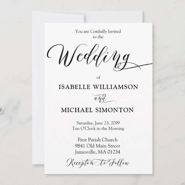 Minimalist Formal Calligraphy Wedding Invitation (Front)