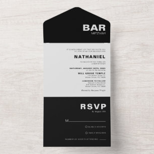 Minimalist Formal Elegant Black Bar Mitzvah All In One Invitation