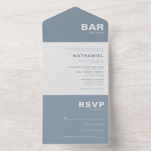Minimalist Formal Elegant Blue Bar Mitzvah All In One Invitation