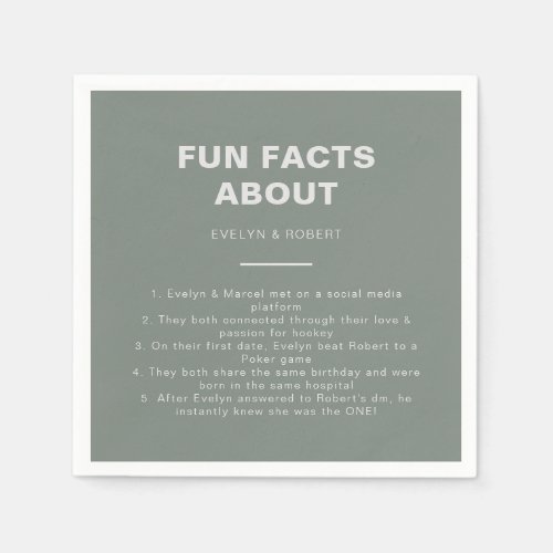 Minimalist Formal Green Trivia Fun Facts Wedding   Napkins