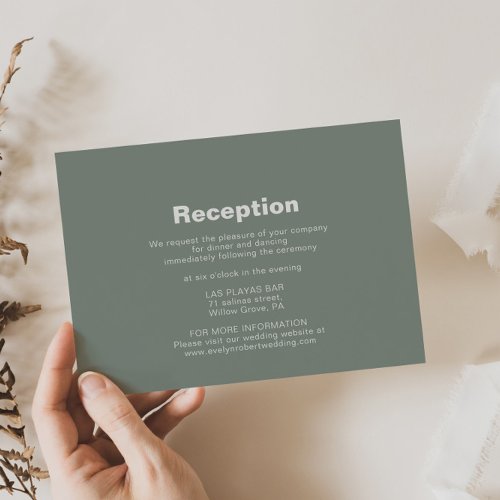 Minimalist Formal Green Wedding Reception   Enclosure Card