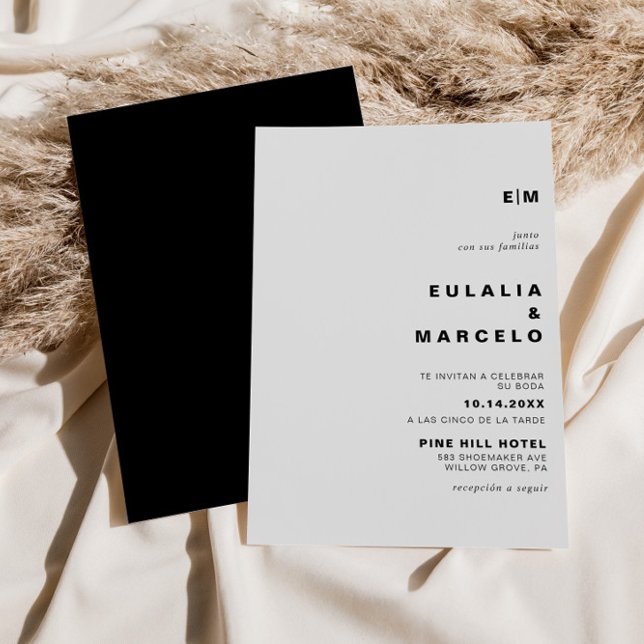 Minimalist Formal Initial Black Boda Wedding  Invitation (Creator Uploaded)