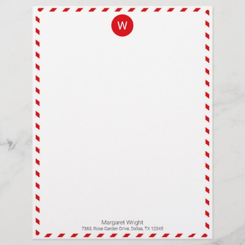 Minimalist Formal Red Air Mail Monogrammed Custom Letterhead