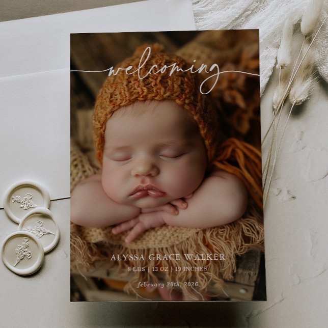 Minimalist Formal Welcoming Baby Announcement card (Creator Uploaded)