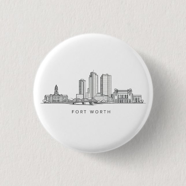 Minimalist Fort Worth Skyline Line Art Button (Front)