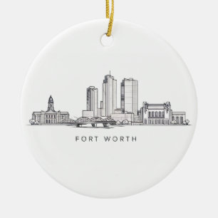 Minimalist Fort Worth Skyline Line Art Ceramic Ornament